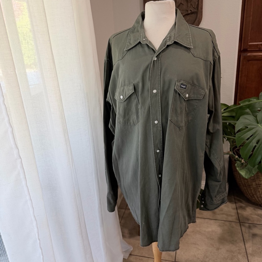 Wrangler Western Snap Shirt Green Long Sleeve 2XT Tall Pearl Snap Western